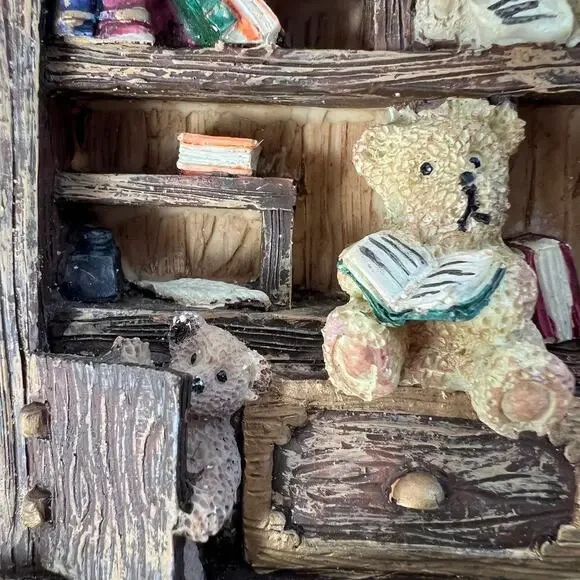 Russ Berrie Bears From The Past Book Shelf Collectibles Figurine Mini Dollhouse - Picture 2 of 13